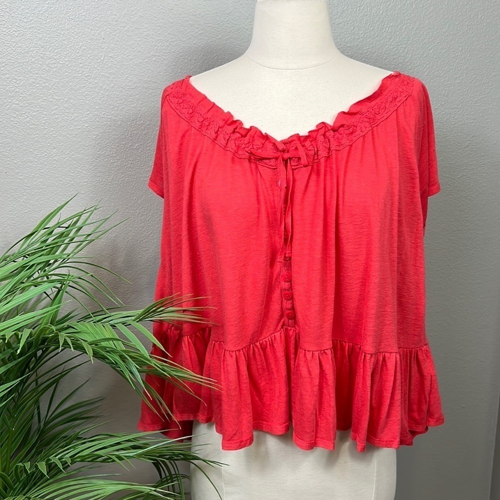 Free People Red Ruffled Top - Picture 1 of 9